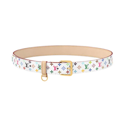 (Women) LOUIS VUITTON Takashi Murakami Classic Monogram Leather Belt White 3CM Wide M8981