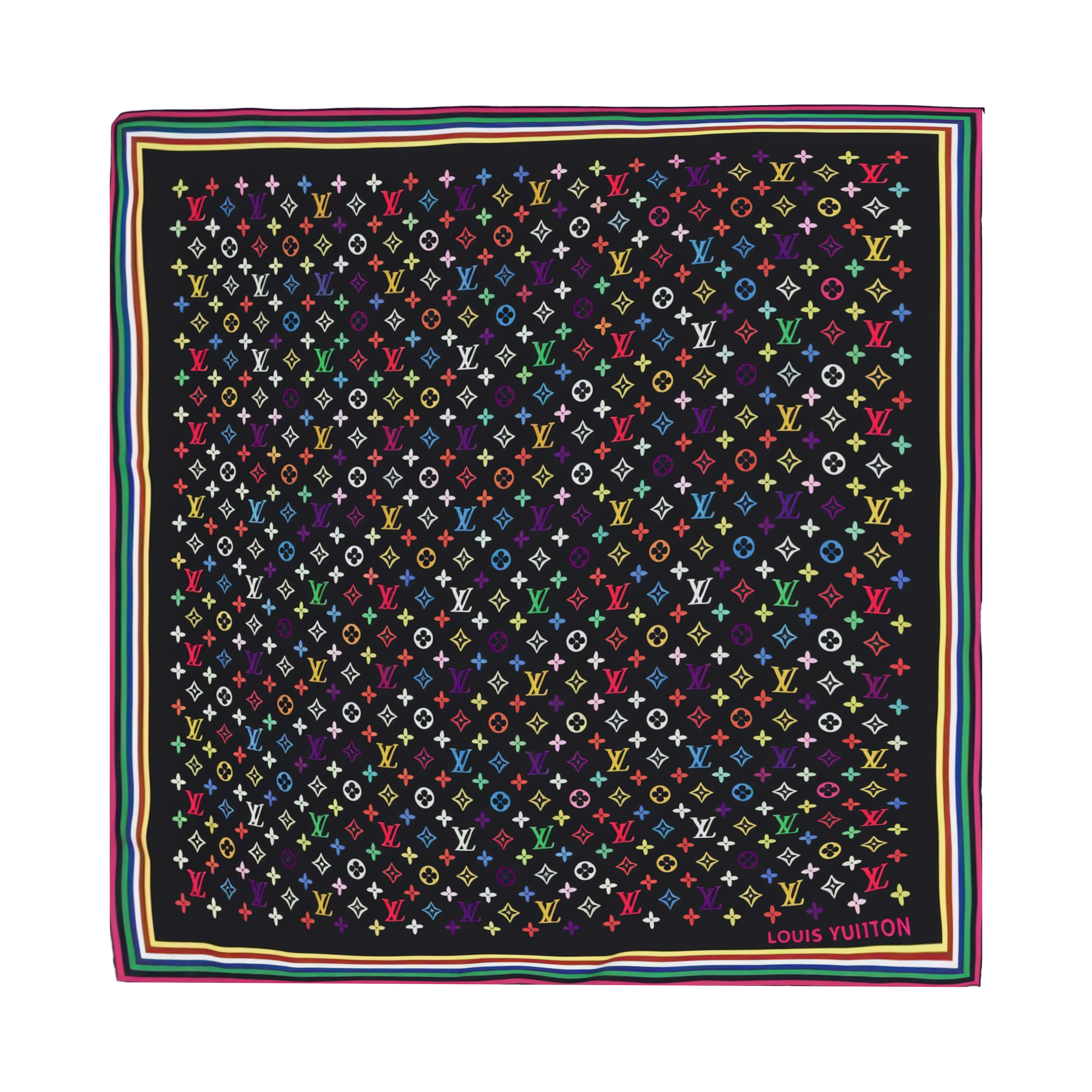 (Women) LOUIS VUITTON Takashi Murakami Collab Monogram Silk Scarf Black M96095 圖 2