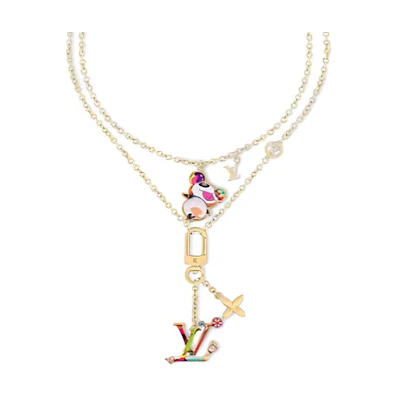 (Women) LOUIS VUITTON Takashi Murakami Floral Monogram Pendant Necklace Gold for Women M02499