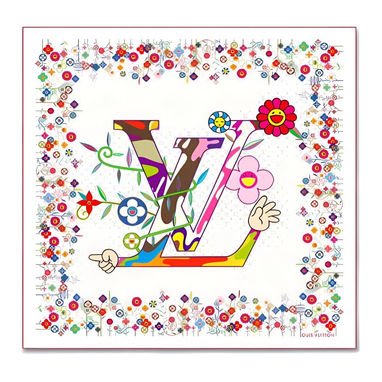 (Women) LOUIS VUITTON Takashi Murakami Floral Print Scarf White  Edition. M96080