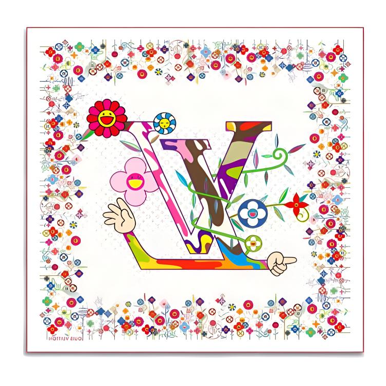 (Women) LOUIS VUITTON Takashi Murakami Floral Print Scarf White  Edition. M96080 圖 3