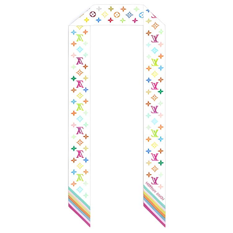 (Women) LOUIS VUITTON Takashi Murakami Floral Print Silk Scarf -  White. M94963 圖 3