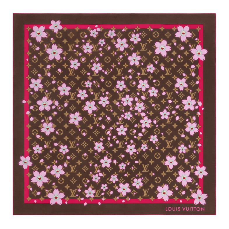 (Women) LOUIS VUITTON Takashi Murakami Monogram Brown Silk Scarf for Women. M96102