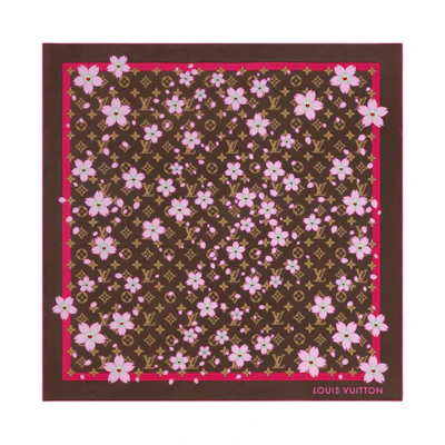 (Women) LOUIS VUITTON Takashi Murakami Monogram Brown Silk Scarf for Women. M96102