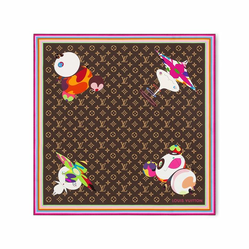 (Women) LOUIS VUITTON Takashi Murakami Panda Silk Scarf Brown  Edition M96274 圖 2
