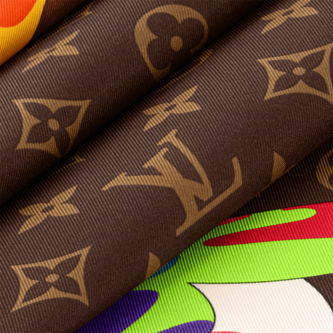 (Women) LOUIS VUITTON Takashi Murakami Panda Silk Scarf Brown  Edition M96274 圖 4