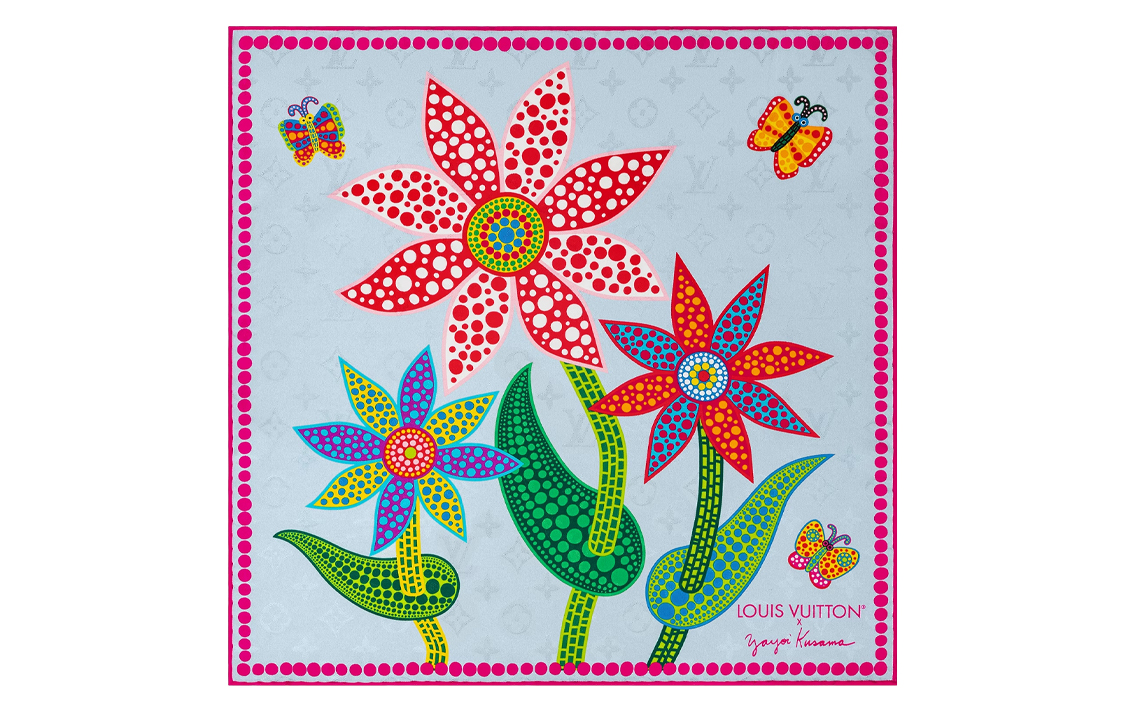 (Women) Louis Vuitton Yayoi Kusama Flowers Silk Scarf Blue Womens. M78315