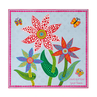 (Women) Louis Vuitton Yayoi Kusama Flowers Silk Scarf Blue Womens. M78315