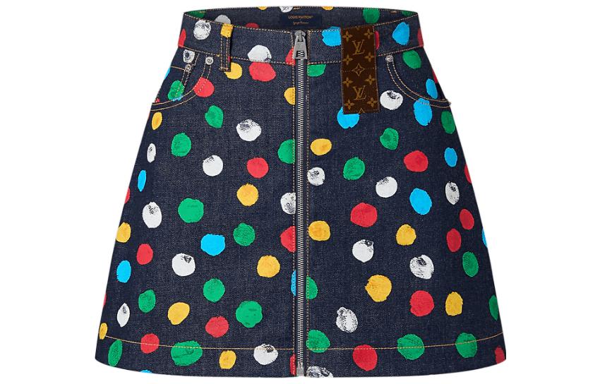 (Women) LOUIS VUITTON x Yayoi Kusama SS23 Painted Dots Mini Denim Skirt Women Black 1AB7PI