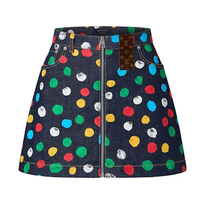 (Women) LOUIS VUITTON Yayoi Kusama SS23 Painted Dots Mini Denim Skirt Women Black 1AB7PI