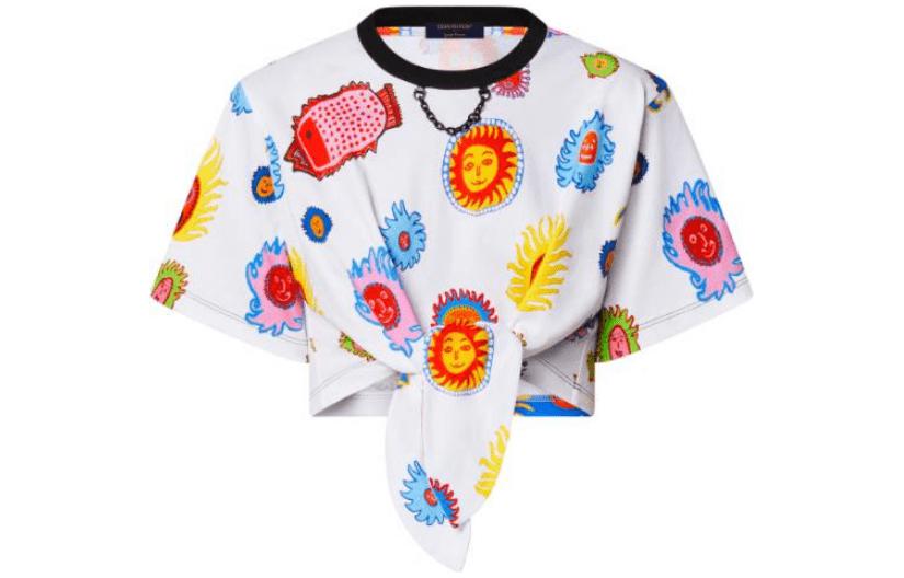 (Women) LOUIS VUITTON Yayoi Kusama SS23 Sun Print Lace-Up Cropped T-Shirt Women White 1AB85S 圖 2