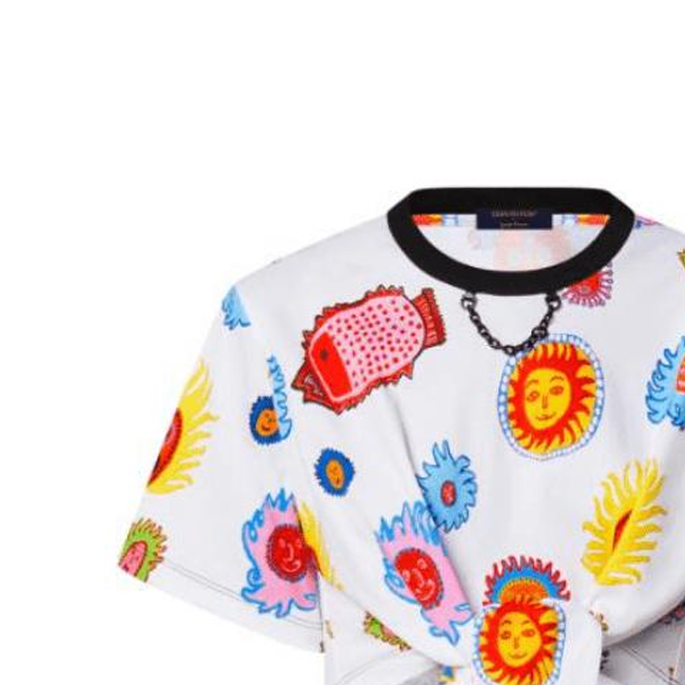 (Women) LOUIS VUITTON Yayoi Kusama SS23 Sun Print Lace-Up Cropped T-Shirt Women White 1AB85S 圖 3
