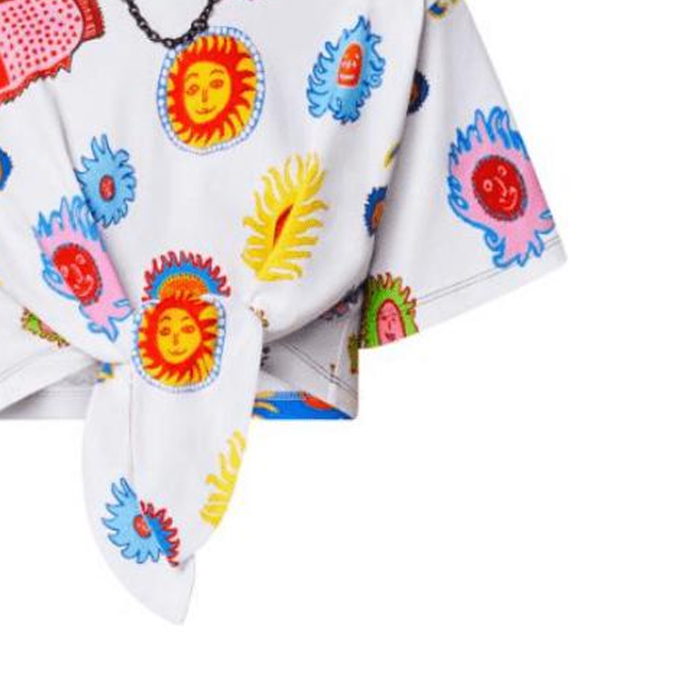 (Women) LOUIS VUITTON Yayoi Kusama SS23 Sun Print Lace-Up Cropped T-Shirt Women White 1AB85S 圖 5