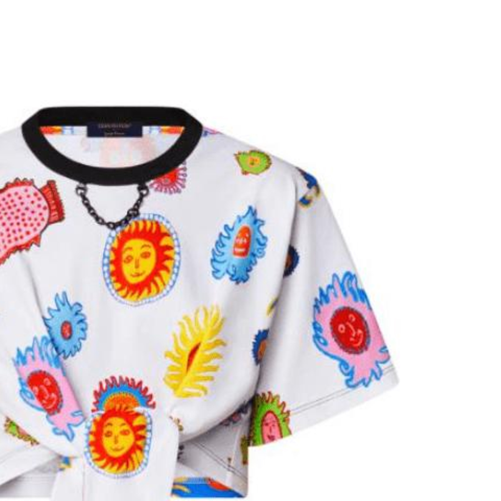 (Women) LOUIS VUITTON Yayoi Kusama SS23 Sun Print Lace-Up Cropped T-Shirt Women White 1AB85S 圖 6