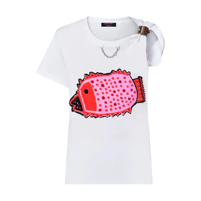 (Women) LOUIS VUITTON Yayoi Kusama SS23 White T-Shirt with Fish Badge Detail 1AB86H