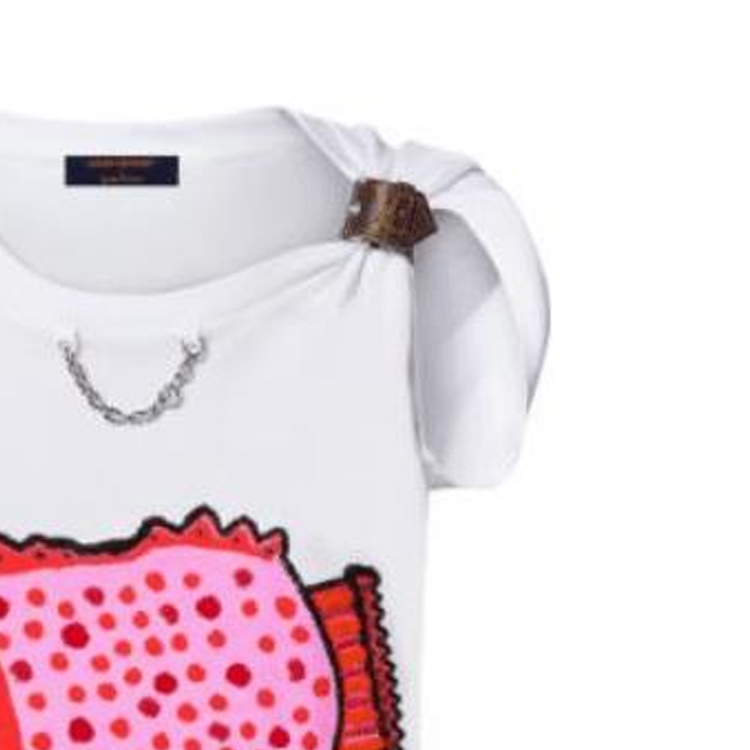 Shop (Women) LOUIS VUITTON x Yayoi Kusama SS23 White  T-Shirt with Fish Badge Detail 1AB86H