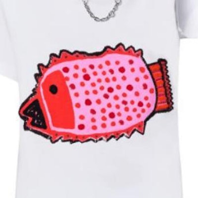 (Women) LOUIS VUITTON x Yayoi Kusama SS23 White T-Shirt with Fish Badge Detail 1AB86H Purchase (Women) LOUIS VUITTON x Yayoi Kusama SS23 White T-Shirt with Fish Badge Detail 1AB86H
