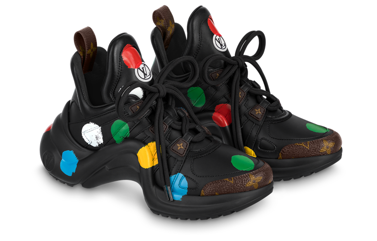 Order 草間彌生/Yayoi Kusama x LOUIS VUITTON 牛皮 標飾 運動休閒鞋 女款 黑棕