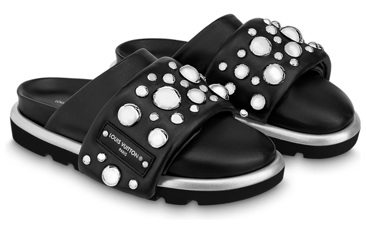 Order (W) Louis Vuitton Yayoi Kusama x Mules Cuir Noir ''Pantoufle de Mode'' 1AB9KM
