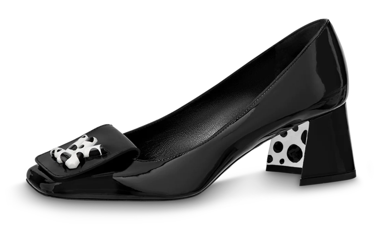 (Women) Louis Vuitton Yayoi Kusama x Shake High Heels 'Black Leather' 1AB9P2