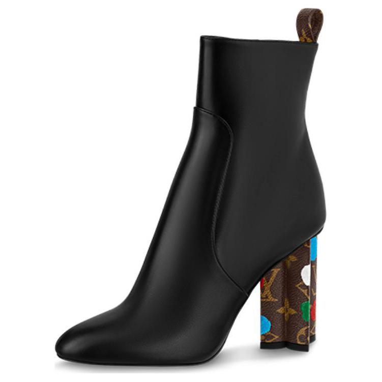 (Women) Louis Vuitton Yayoi Kusama x Silhouette Ankle Boot 'Black Leather Zip' 1AB9NW
