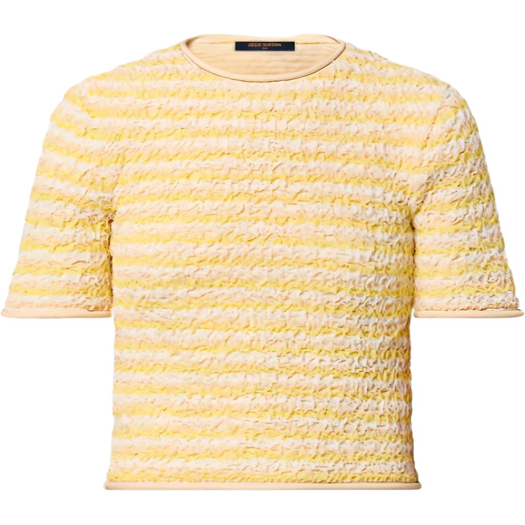 (Women) LOUIS VUITTON Yellow Striped Knit Short Sleeve T-Shirt SS23  Casual Tee 1ABDYC 圖 2