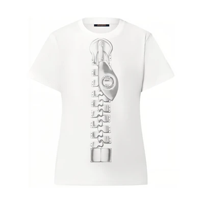 (Women) LOUIS VUITTON Zipper Print Casual Crewneck T-Shirt SS23 White. 1ABE1Y