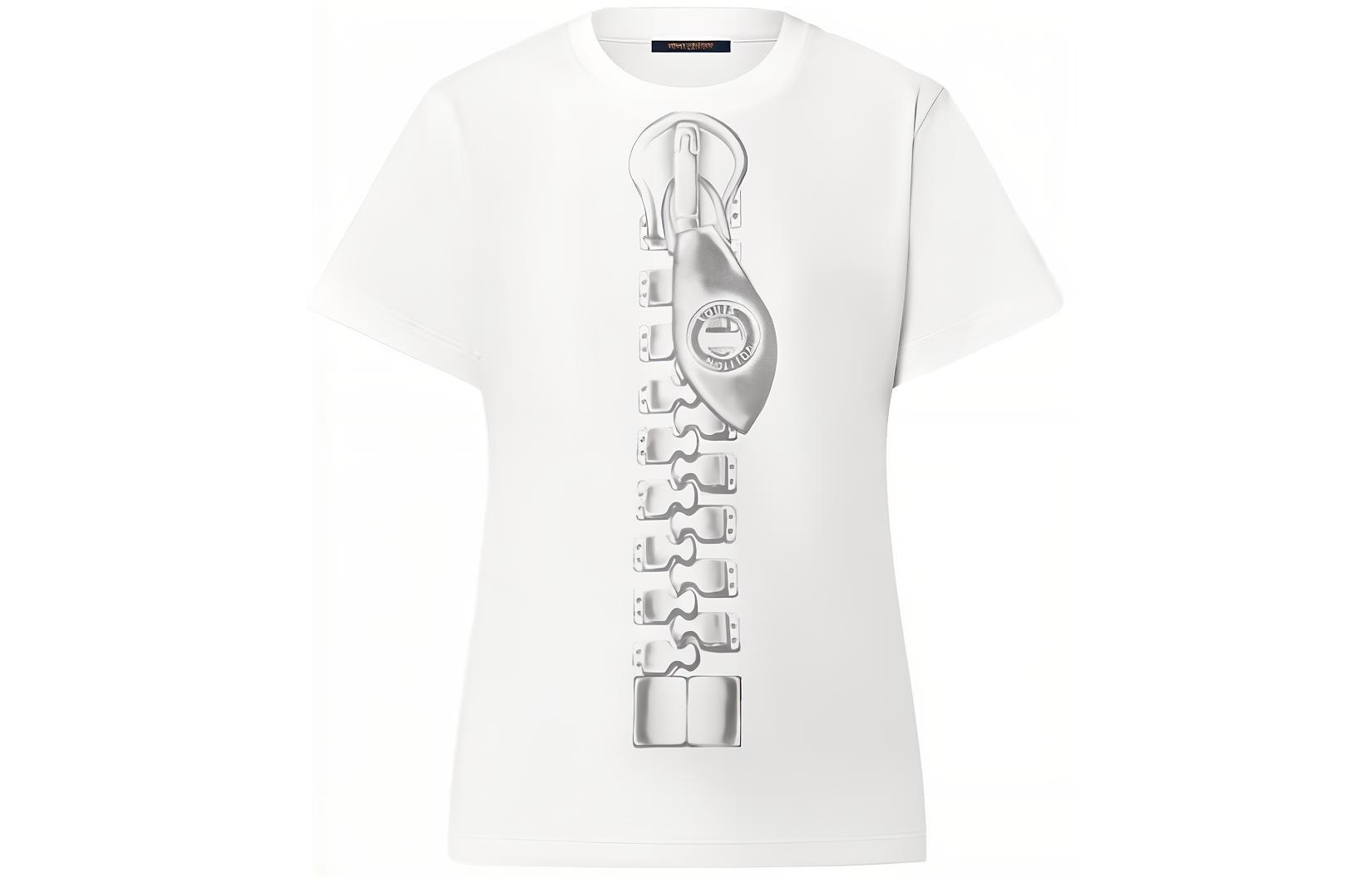 (Women) LOUIS VUITTON Zipper Print Casual Crewneck T-Shirt SS23  White. 1ABE1Y 圖 2