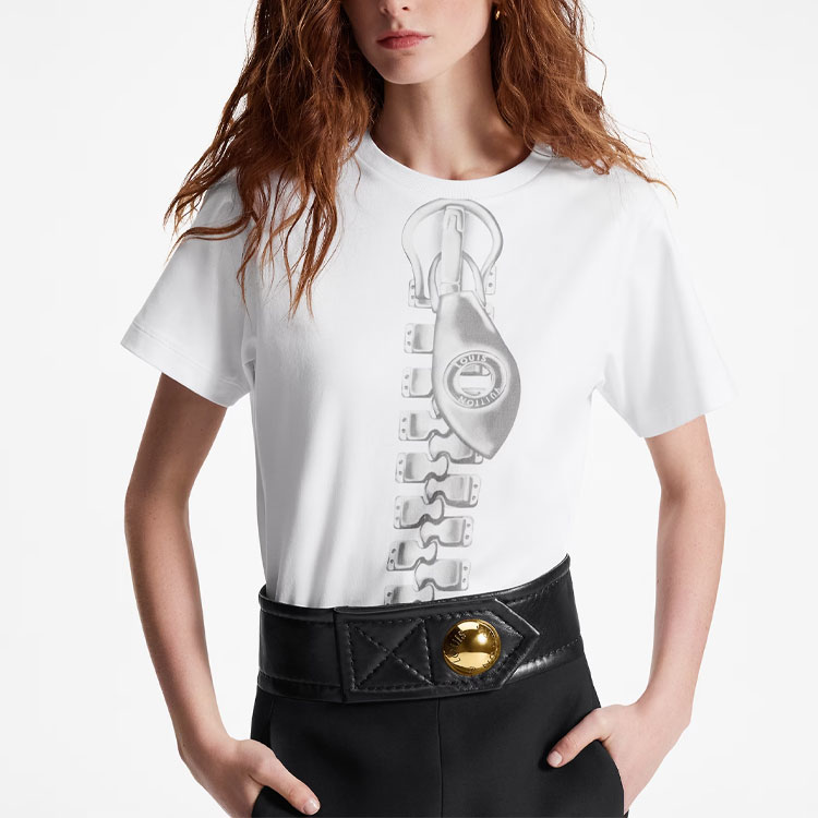 (Women) LOUIS VUITTON Zipper Print Casual Crewneck T-Shirt SS23  White. 1ABE1Y 圖 6