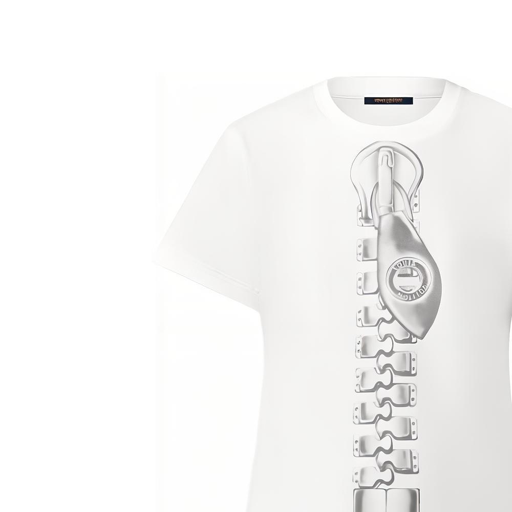 (Women) LOUIS VUITTON Zipper Print Casual Crewneck T-Shirt SS23  White. 1ABE1Y 圖 7
