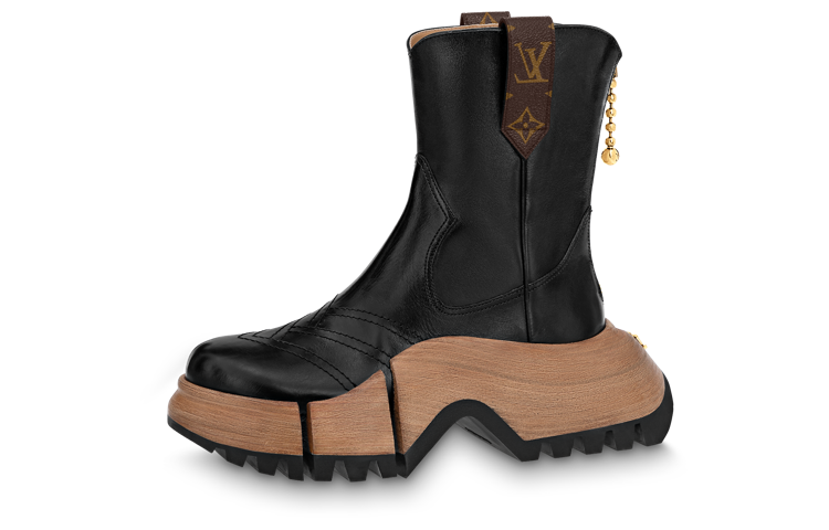 Buy (W) Stivale Louis Vuitton Zoom ''Pelle Nera con Zip e Suola Platform'' 1ABGRT