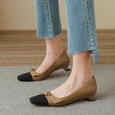 (Women) Luiza Barcelos 'Apricot & Black Bowtie Block Heel' X901149 Details for (Women) Luiza Barcelos 'Apricot & Black Bowtie Block Heel' X901149