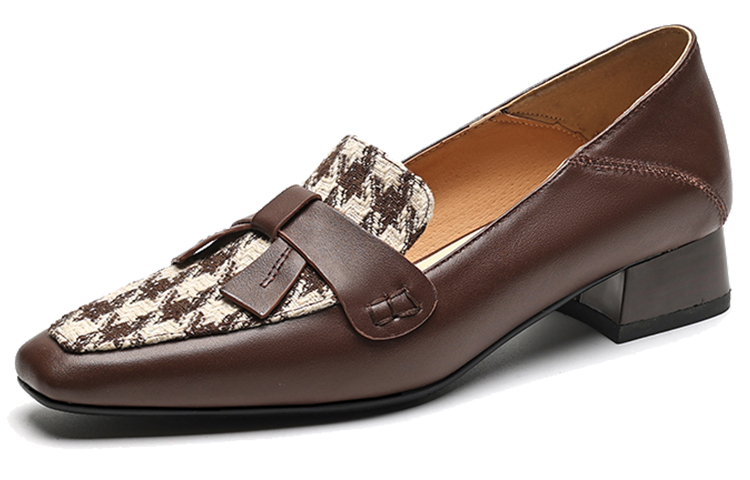 (Women) Luiza Barcelos 'Brown Houndstooth Chunky Heel Pumps' B901640