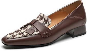 (Women) Luiza Barcelos 'Brown Houndstooth Chunky Heel Pumps' B901640 (Women) Luiza Barcelos 'Brown Houndstooth Chunky Heel Pumps' B901640