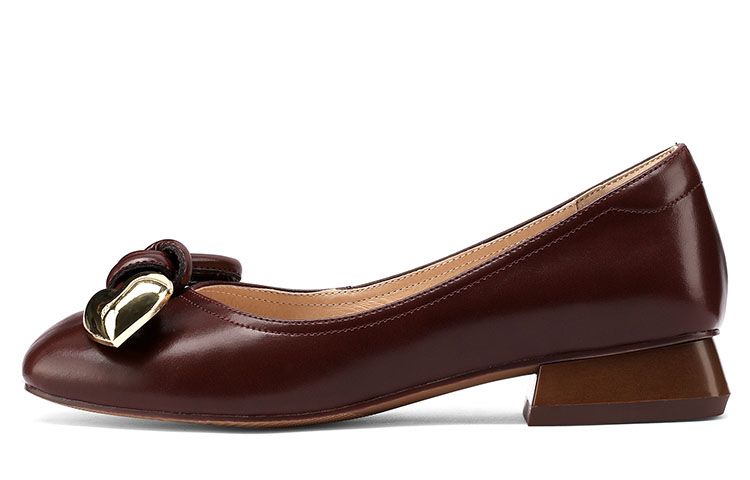 (Women) Luiza Barcelos 'Burgundy Metal Square-Toe Block Heel with Bow' X901118