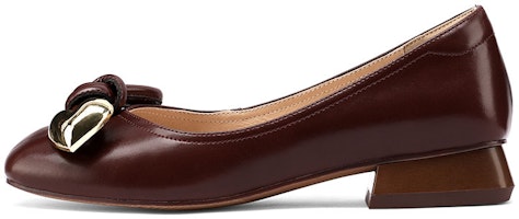 (Women) Luiza Barcelos 'Burgundy Metal Square-Toe Block Heel with Bow' X901118 (Women) Luiza Barcelos 'Burgundy Metal Square-Toe Block Heel with Bow' X901118