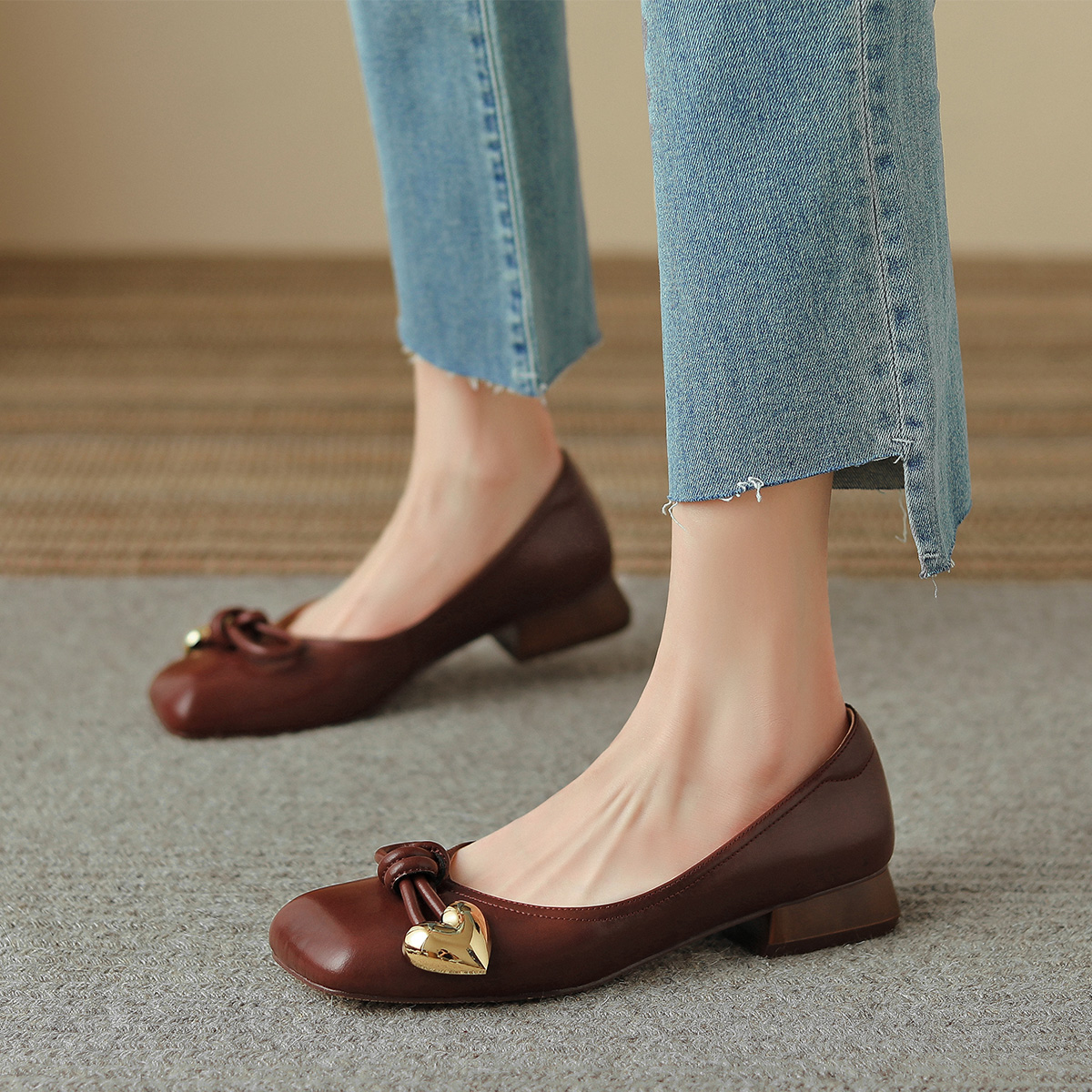 Details for (Women) Luiza Barcelos 'Burgundy Metal Square-Toe Block Heel with Bow' X901118