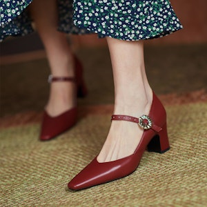 (W) Luiza Barcelos 金属扣尖头粗跟鞋 X900912 4