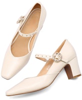 (W) Luiza Barcelos 金属扣尖头粗跟鞋 X900912 Shop (W) Luiza Barcelos 金属扣尖头粗跟鞋 X900912