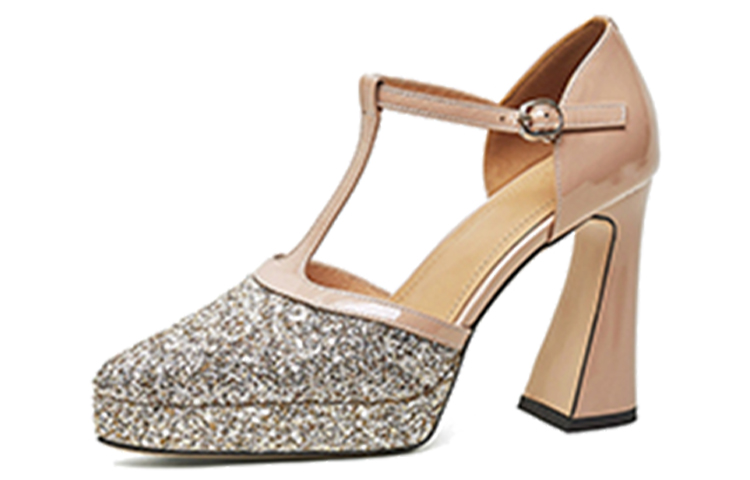 (W) Luiza Barcelos 'Pink Pointed Toe Buckle Chunky Heel'