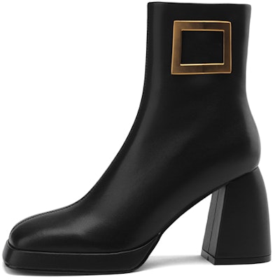(Women) Luiza Barcelos Ankle Boot 'Black Suede with Metal Buckle' X902009 Buy (Women) Luiza Barcelos Ankle Boot 'Black Suede with Metal Buckle' X902009