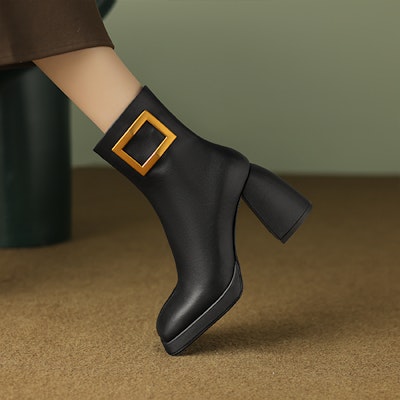 (Women) Luiza Barcelos Ankle Boot 'Black Suede with Metal Buckle' X902009 Order (Women) Luiza Barcelos Ankle Boot 'Black Suede with Metal Buckle' X902009