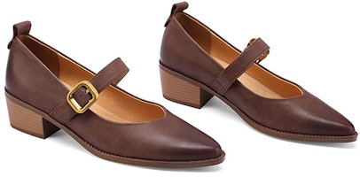 Luiza Barcelos 牛皮革尖頭一字帶搭扣粗跟高跟鞋 4cm 女款 Shop Luiza Barcelos 牛皮革尖頭一字帶搭扣粗跟高跟鞋 4cm 女款