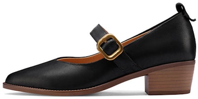 Luiza Barcelos 牛皮革尖頭一字帶搭扣粗跟高跟鞋 4cm 女款 Sizing Luiza Barcelos 牛皮革尖頭一字帶搭扣粗跟高跟鞋 4cm 女款