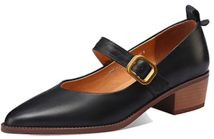 Luiza Barcelos 牛皮革尖頭一字帶搭扣粗跟高跟鞋 4cm 女款 1