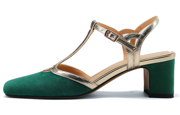 (Women) Luiza Barcelos Block Heel Slingback 'Green & Gold Buckle' X9SK0833