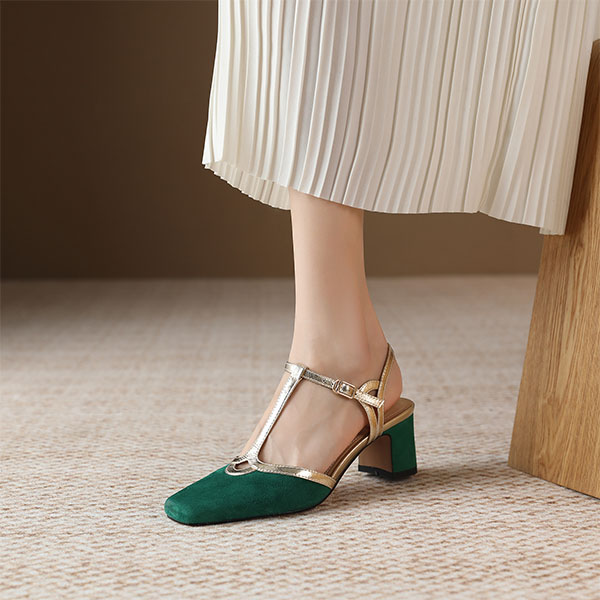 Shop (W) Luiza Barcelos Block Heel Slingback 'Hijau & Emas Gesper' X9SK0833