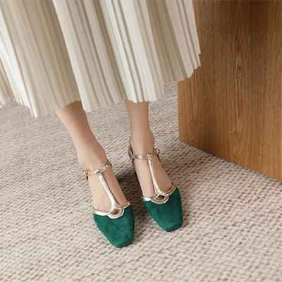 (W) Luiza Barcelos Block Heel Slingback 'Hijau & Emas Gesper' X9SK0833 Purchase (W) Luiza Barcelos Block Heel Slingback 'Hijau & Emas Gesper' X9SK0833