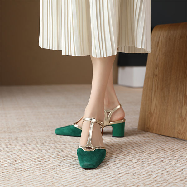 Details for (W) Luiza Barcelos Block Heel Slingback 'Hijau & Emas Gesper' X9SK0833