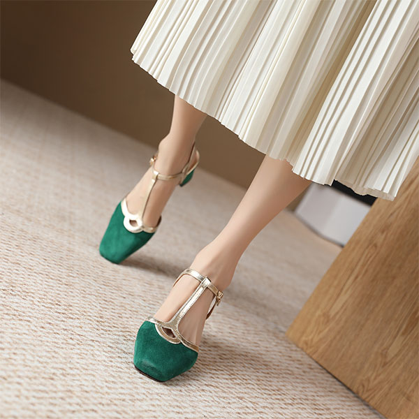 Sizing (W) Luiza Barcelos Block Heel Slingback 'Hijau & Emas Gesper' X9SK0833